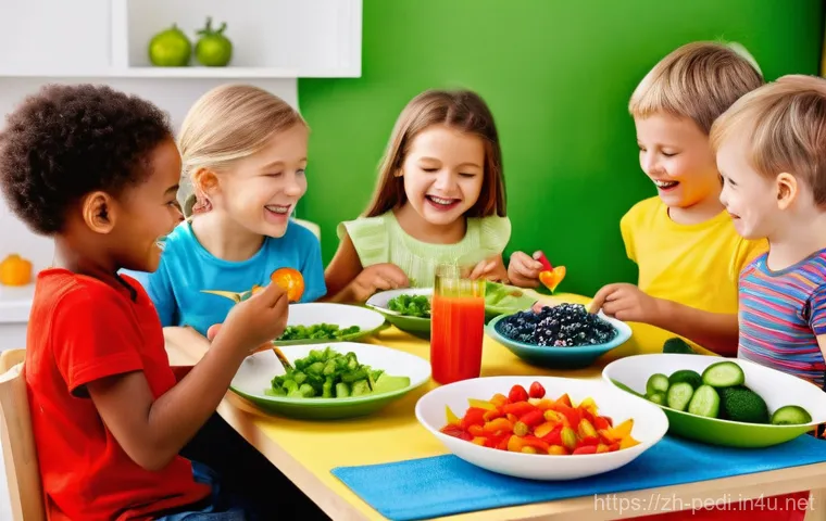 아이들의 면역력 강화를 위한 식단 - **Prompt 1: A Rainbow Feast for Happy Kids**
A vibrant, high-definition photograph of a cheerful...
